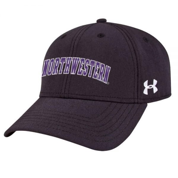 Northwestern Wildcats Under Armour Black Adjustable Velcro-back Hat with Arched Northwestern Design