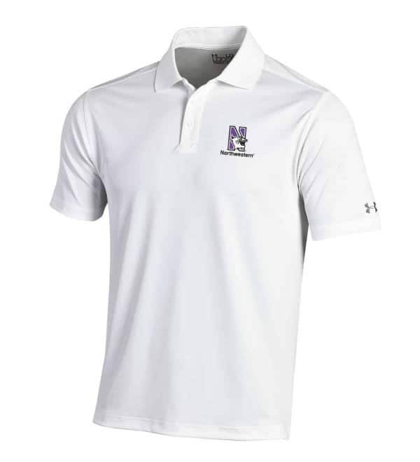 Northwestern University Wildcats Under Armour Solid White Polo Shirt with Left Chest N-Cat Northwestern Embroidery