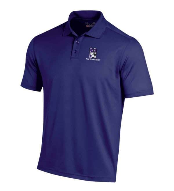 Northwestern Wildcats Under Armour Solid Purple Polo Shirt with Left Chest N-Cat Northwestern Embroidery