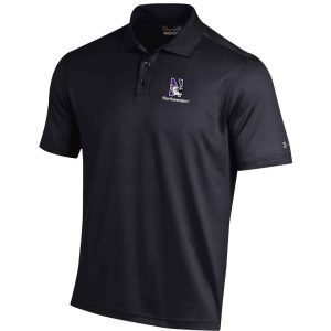 Northwestern University Wildcats Under Armour Solid Black Polo Shirt with Left Chest N-Cat Northwestern Embroidery