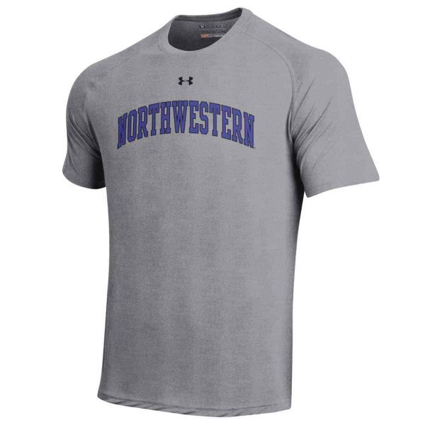 Northwestern University Wildcats Under Armour® Men's Tech Grey Short-Sleeve Tee Shirt with Printed Arched Northwestern Design