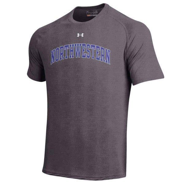 Northwestern University Wildcats Under Armour® Men's Tech Charcoal Short-Sleeve Tee Shirt with Printed Arched Northwestern Design