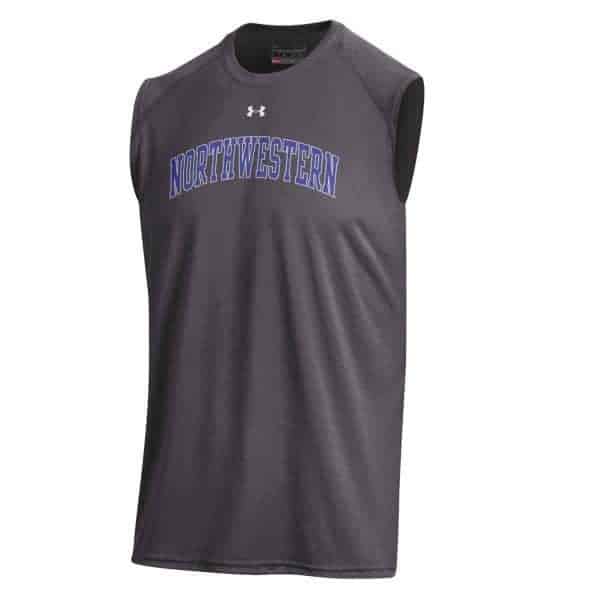 Northwestern University Wildcats Men’s UA Tech™ Charcoal Sleeveless T-Shirt with Printed Arched Northwestern Design