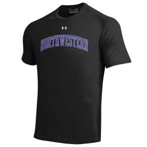 Northwestern University Wildcats Under Armour® Youth Tech Black Short-Sleeve Tee Shirt with Printed Arched Northwestern Design