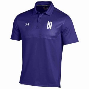 Northwestern University Wildcats Under Armour Two Tone Purple Polo Shirt with Left Chest N & Back Upper Left Shoulder Northwestern Embroidery