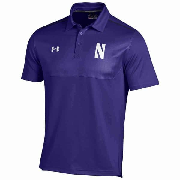Northwestern University Wildcats Under Armour Two Tone Purple Polo Shirt with Left Chest N & Back Upper Left Shoulder Northwestern Embroidery