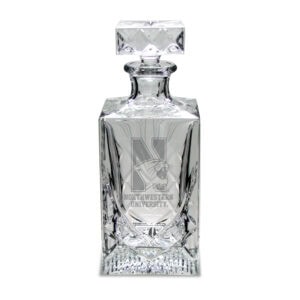 Northwestern University Wildcats 38 oz Hand Cut Square Crystal Decanter with Deep Etched N-Cat Design