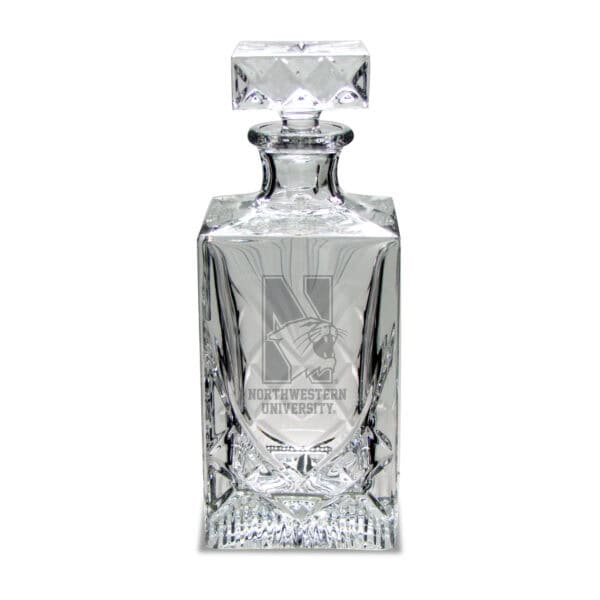 Northwestern University Wildcats 38 oz Hand Cut Square Crystal Decanter with Deep Etched N-Cat Design