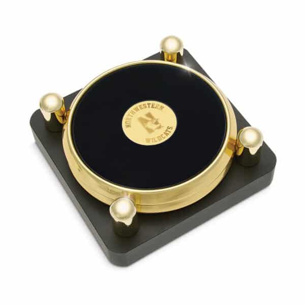 Northwestern University Wildcats Mascot Design Gold Medallion Gold Tone & Leather Coaster Set of Two