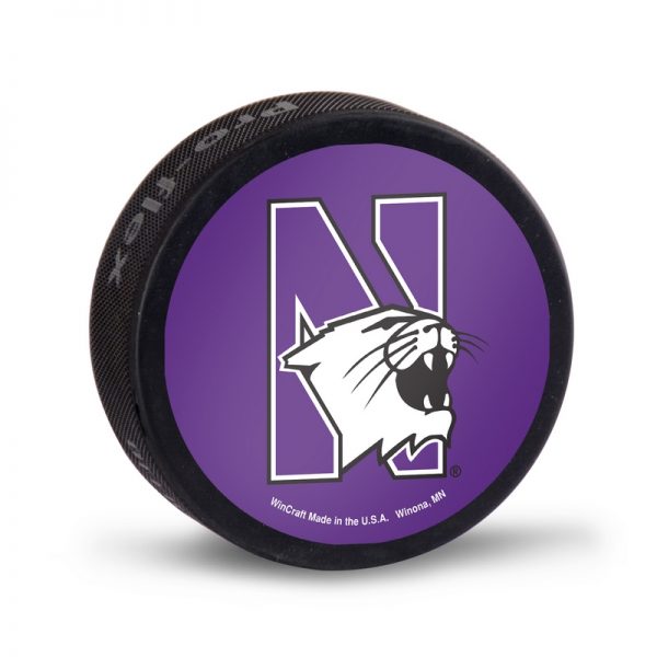 Northwestern University Wildcats Hockey Puck with N-Cat Design - Image 2