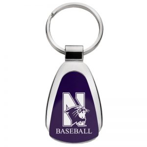 Northwestern University Wildcats Laser Engraved Purple Teardrop Key Chain with Mascot & Baseball Design