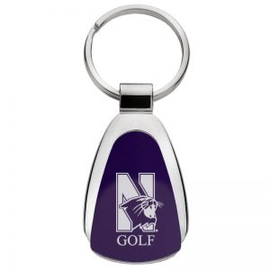 Northwestern University Wildcats Laser Engraved Purple Teardrop Key Chain with Mascot & Golf Design