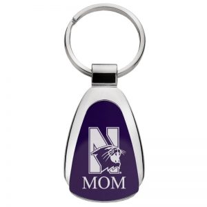 Northwestern University Wildcats Laser Engraved Purple Teardrop Key Chain with Mascot & MOM Design