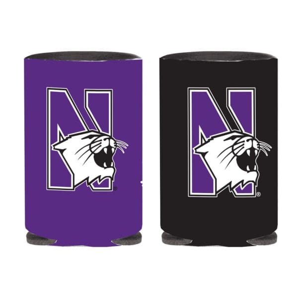 Northwestern University Wildcats Full Color Two Sided Print Collapsible Koozie Can Cooler with N-Cat Design