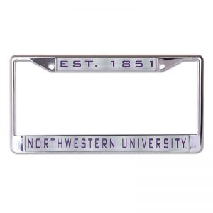 Northwestern Wildcats Chrome License Plate Frame with Laser Color Frost-EST 1851/NORTHWESTERN UNIVERSITY