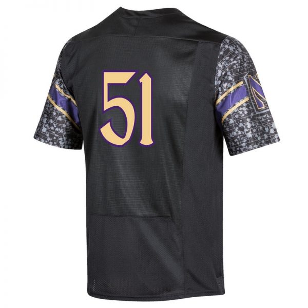 Northwestern University Wildcats Adult Under Armour Black Gothic Replica Football Jersey with #51-Back