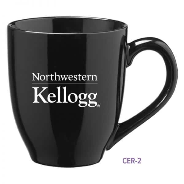 Northwestern University Wildcats Laser Engraved Black Ceramic Coffee Mug with Kellogg Design