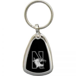 Northwestern University Wildcats Laser Engraved Black/Silver Key Chain with Mascot Design