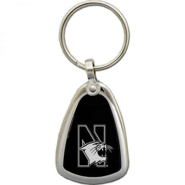 Northwestern University Wildcats Laser Engraved Black/Silver Key Chain with Mascot Design
