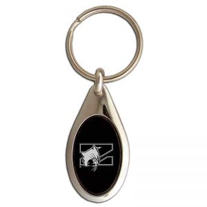Northwestern University Wildcats Laser Engraved Oval Black/Silver Key Chain with Mascot Design