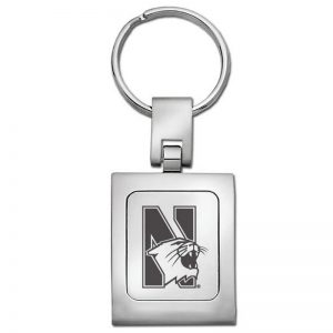 Northwestern University Wildcats Laser Engraved Square Trillium Key Chain with Mascot Design