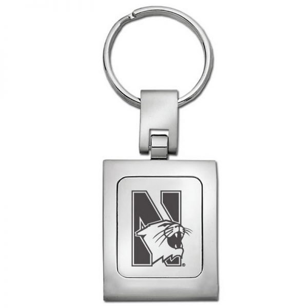 Northwestern University Wildcats Laser Engraved Square Trillium Key Chain with Mascot Design
