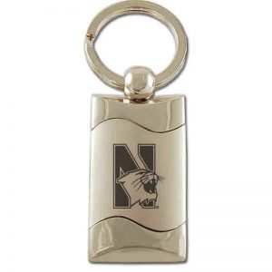Northwestern University Wildcats Laser Engraved Silver Wave Key Chain with Mascot Design