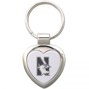 Northwestern University Wildcats Laser Engraved Small Heart Shape Key Chain with Mascot Design