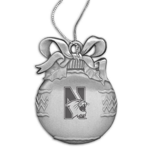 Northwestern University Wildcats Bulb Pewter Ornament with Mascot Design