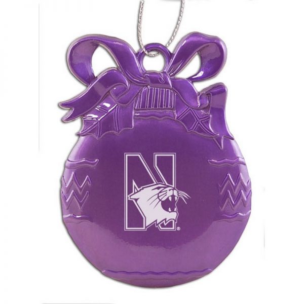 Northwestern University Wildcats Purple Bulb Pewter Ornament with Mascot Design