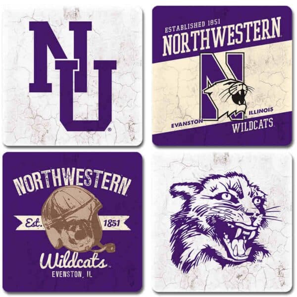 Northwestern University Wildcats Ceramic Coaster Set of Four with Assorted Designs Set #1-2