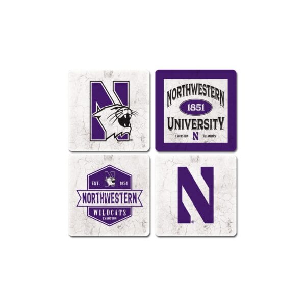 Northwestern University Wildcats Ceramic Coaster Set of Four with Assorted Designs Set #2-2