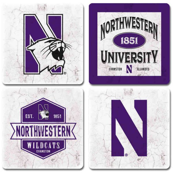 Northwestern University Wildcats Ceramic Coaster Set of Four with Assorted Designs Set #2