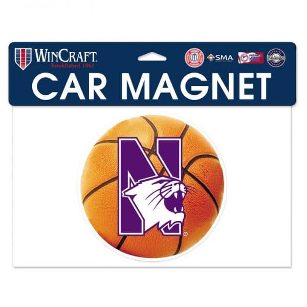 Northwestern Wildcats Flexible Magnet with N-Cat Printed on a Multicolor Image of a Basketball 6.1" x 6.1"