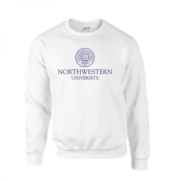 Northwestern University Wildcats Men's White Crewneck Sweatshirt with Northwestern University Seal Design