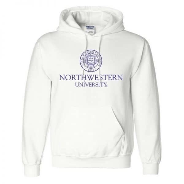 Northwestern University Wildcats Men's White Hooded Sweatshirt with Northwestern University Seal Design