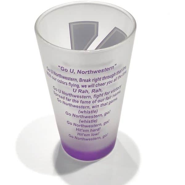 Northwestern Wildcats White Frosted Pint of Ale Glass with N-Cat Design on one Side & Fight Song on the Other Side
