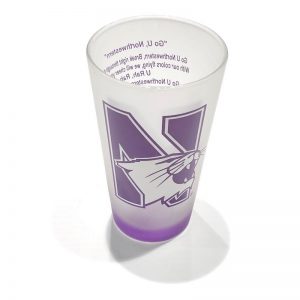 Northwestern Wildcats White Frosted Pint of Ale Glass with N-Cat Design on one Side & Fight Song on the Other Side