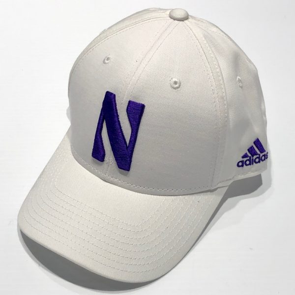 Northwestern University Wildcats White Constructed VelcroBack Adidas Hat with Stylized N Design