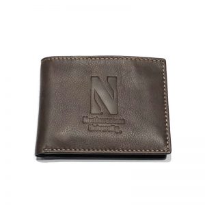 Northwestern University Wildcats Coffee Brown Contrast Stitch Genuine Leather Billfold Wallet