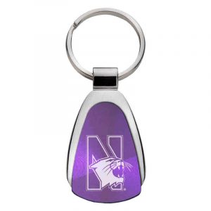 Northwestern University Wildcats Laser Engraved Purple Teardrop Key Chain with Mascot Design