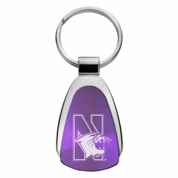 Northwestern University Wildcats Laser Engraved Purple Teardrop Key Chain with Mascot Design
