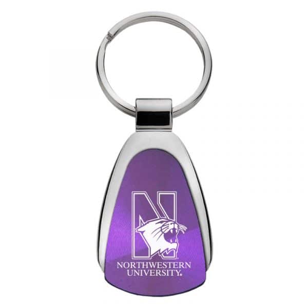 Northwestern University Wildcats Laser Engraved Purple Teardrop Key Chain with N-Cat & Northwestern University Design