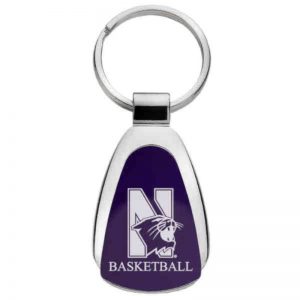 Northwestern University Wildcats Laser Engraved Purple Teardrop Key Chain with Mascot & Basketball Design