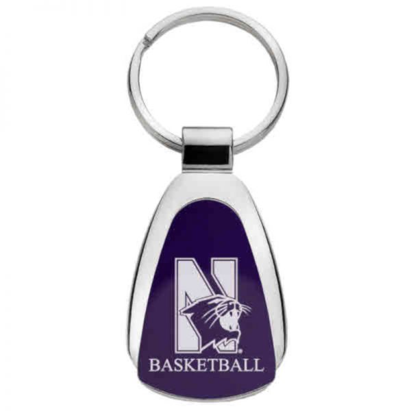Northwestern University Wildcats Laser Engraved Purple Teardrop Key Chain with Mascot & Basketball Design
