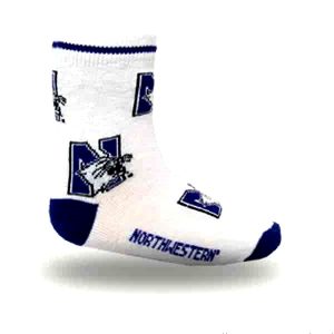 Northwestern University Wildcats Kids White All-Over Print Flat Knit Crew Socks