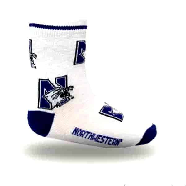Northwestern University Wildcats Kids White All-Over Print Flat Knit Crew Socks