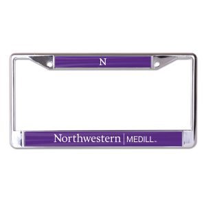 Northwestern University Wildcats Chrome License Plate Frame with Purple Laser Cut Northwestern/Medill Insert