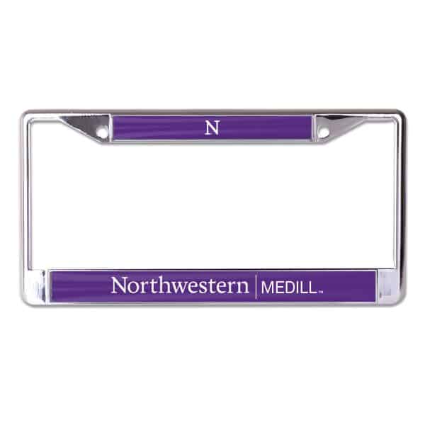 Northwestern University Wildcats Chrome License Plate Frame with Purple Laser Cut Northwestern/Medill Insert