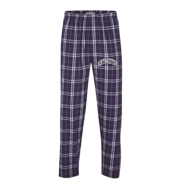 Northwestern University Wildcats Men's Purple White Plaid Harley Flannel Pants with Small Arched Northwestern Design